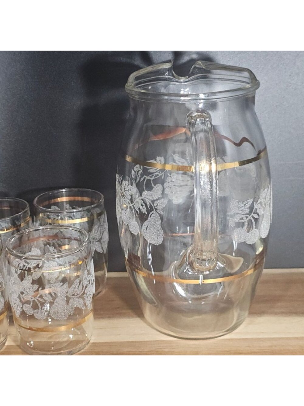 Bartlett Collins Golden Fruit Glassware Set 1947 vtg juice cocktail pitcher - Picture 7 of 8